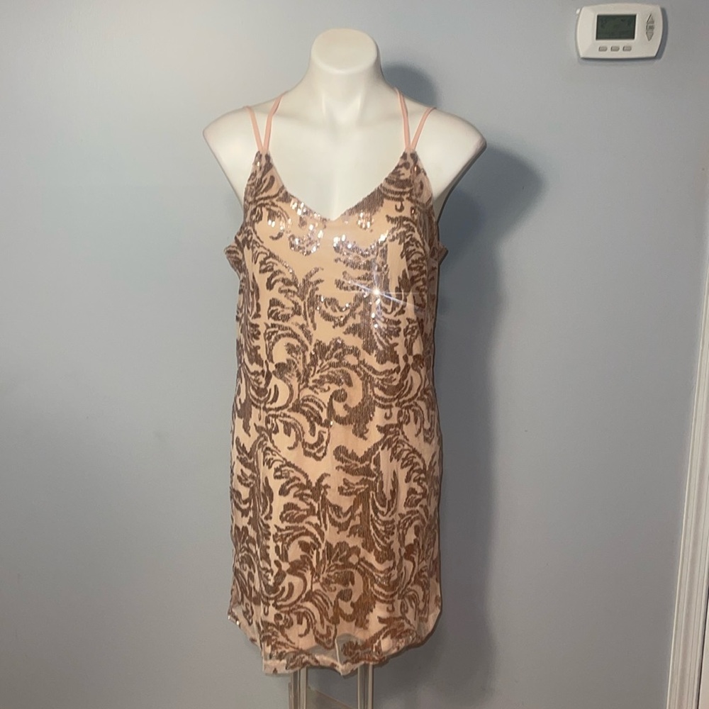 Xhilaration ladies pale pink sequined slip dress. Size large. NWT.